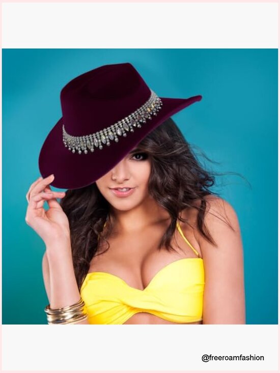 Rhinestone Cowgirl Hat Sequin Western Cowboy Wide Brim Adjustable main image 3